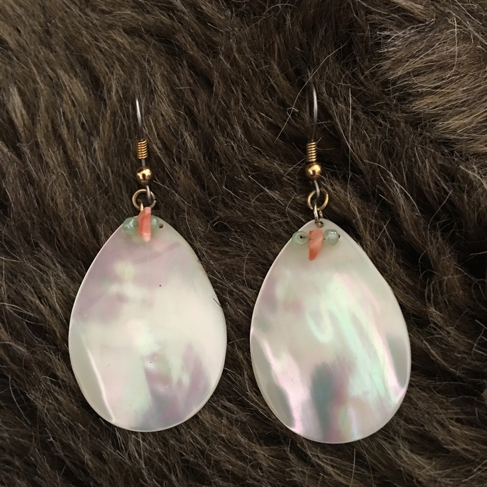 Natural shell beaded fish hook dangle earrings